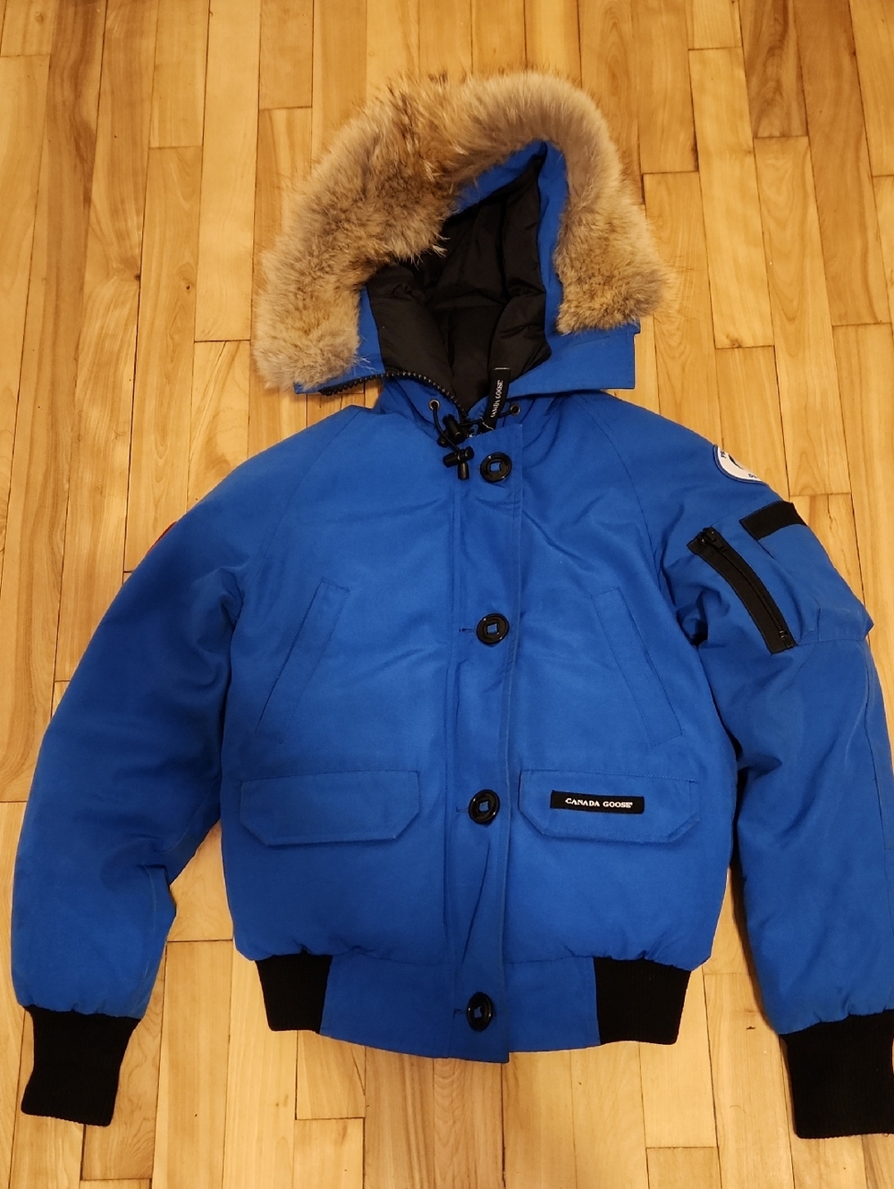 Canada Goose Blue Bomber Parka with Fur Trim Hood